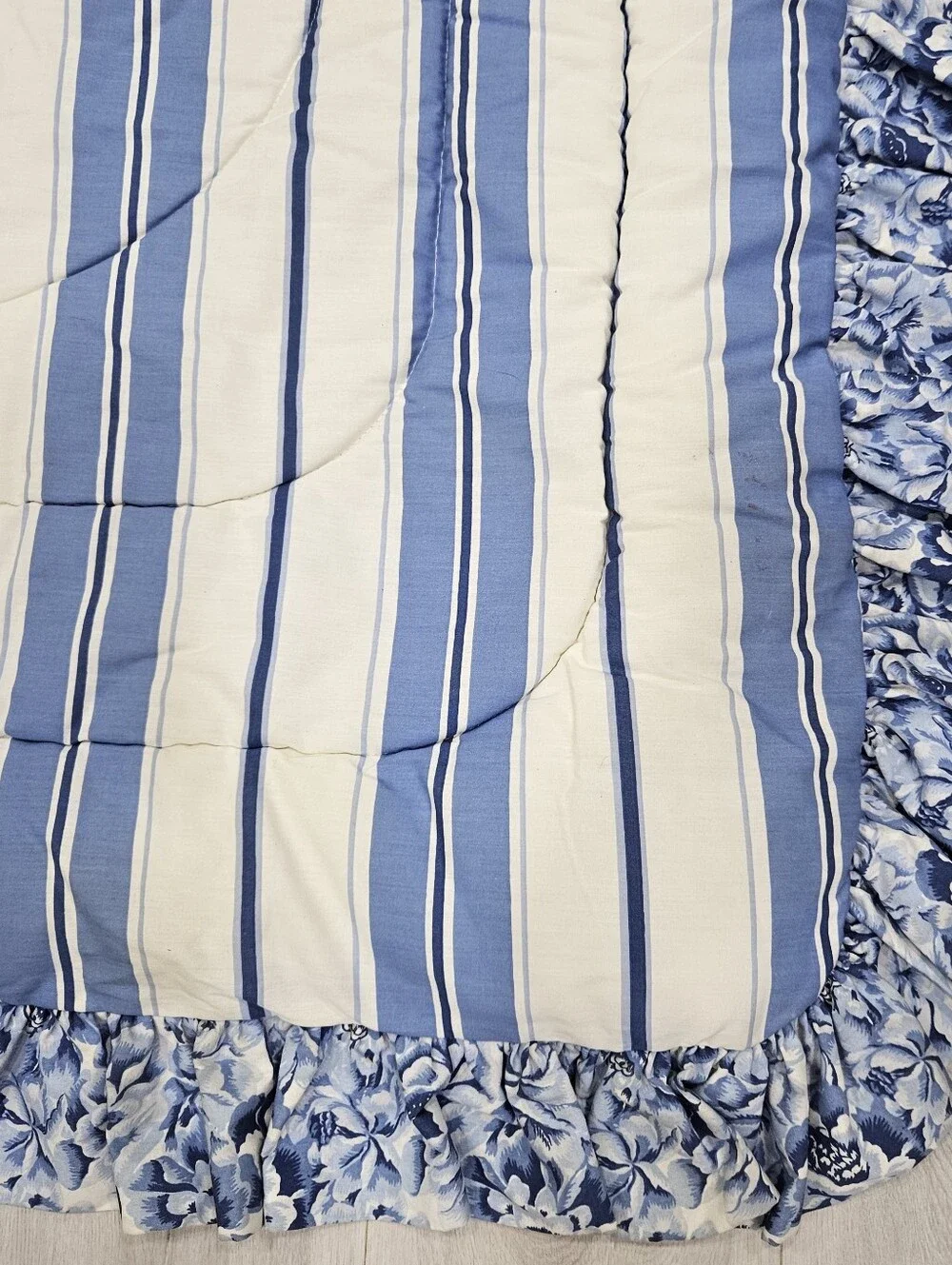VTG Laura Ashley Palace Garden Twin Comforter Ruffled Blue Floral Stripe NWOT